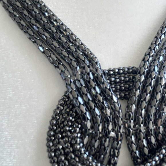 Gunmetal Beaded Multi-Strand Sculptural Knot Statement Necklace – OS - Picture 2 of 6